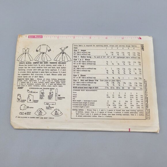 Simplicity Child Blouse Jumper Skirt Transfer Pattern Size 2 Cut Complete #2287 - Picture 3 of 3